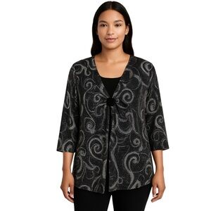 Dressbarn‎ Woman Black & White Swirl Print Sheer Overlay Top Size Plus